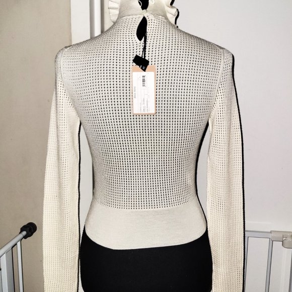 NWT! Miu Mui Cream Cashmere/Silk Cropped Waffle Sweater - EU 38 - Picture 5 of 5